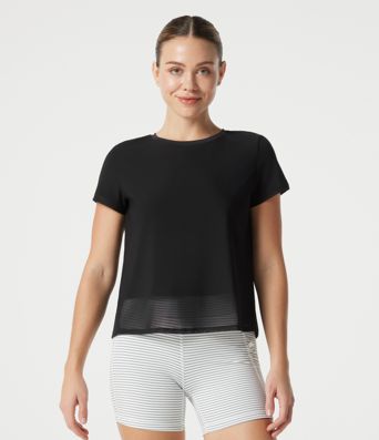 SoftlyZero™ Airy Round Neck Mesh Overlay Cool Touch Running Sports Top-UPF50+