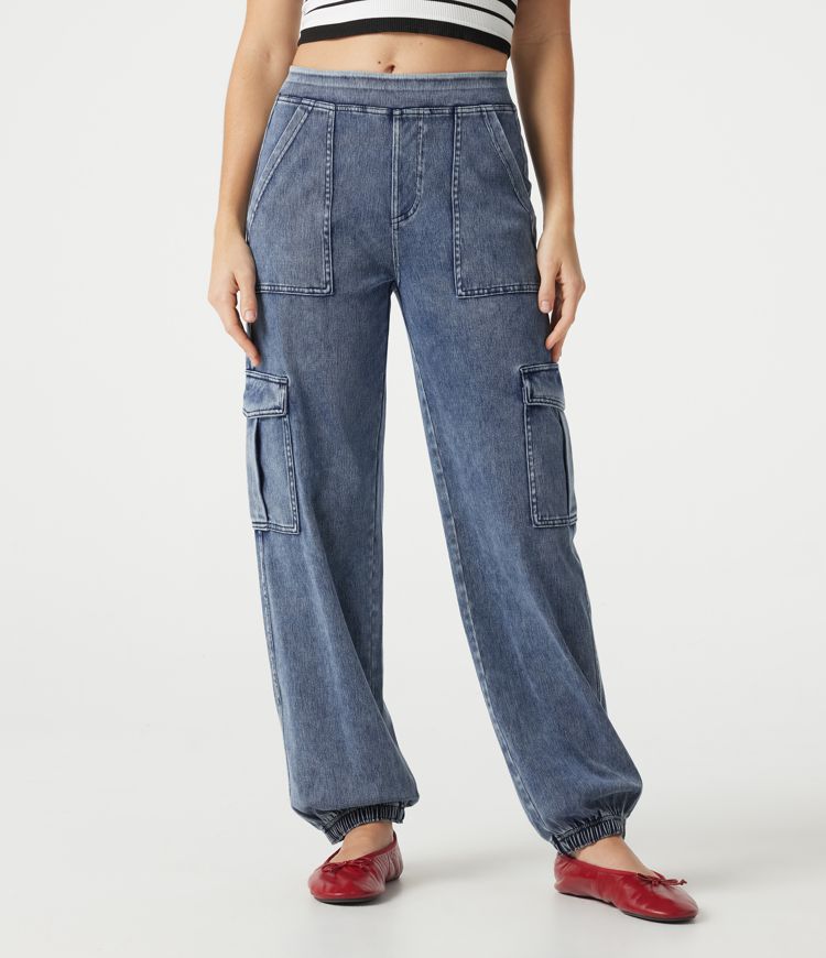 Halara Flex™ Denim Mid Rise Casual Cargo Joggers with Pockets Halara Flex™ Denim Mid Rise Casual Cargo Joggers with Pockets