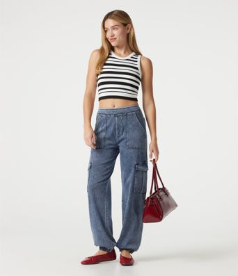 Halara Flex™ Denim Mid Rise Casual Cargo Joggers with Pockets Halara Flex™ Denim Mid Rise Casual Cargo Joggers with Pockets