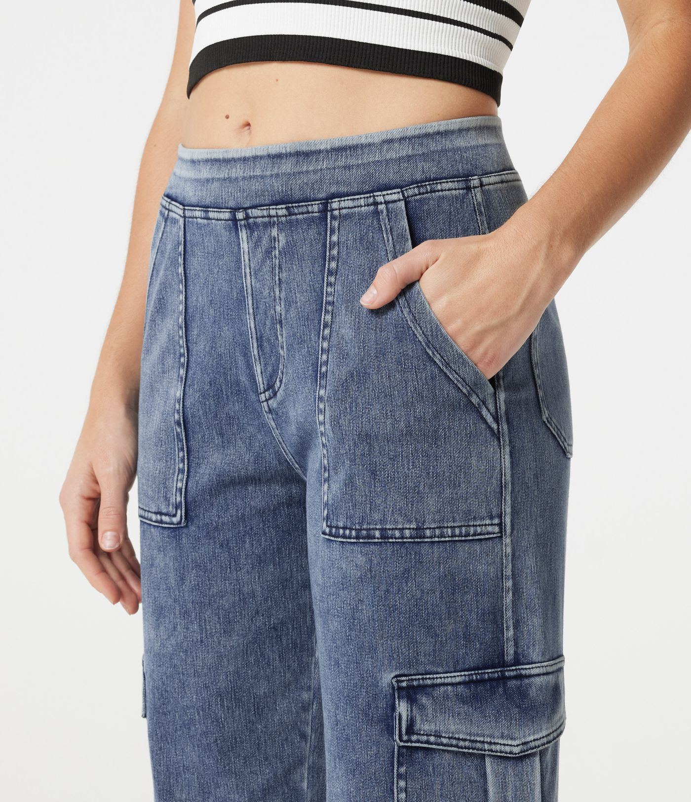 Halara Flex™ Denim Mid Rise Casual Cargo Joggers with Pockets Halara Flex™ Denim Mid Rise Casual Cargo Joggers with Pockets