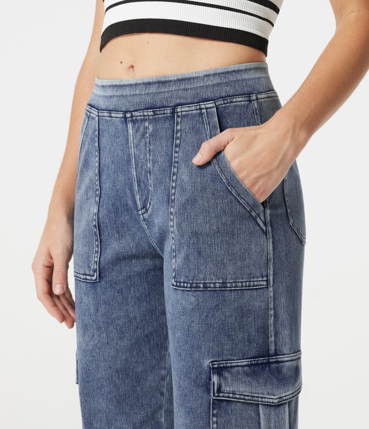 Halara Flex™ Denim Mid Rise Casual Cargo Joggers with Pockets Halara Flex™ Denim Mid Rise Casual Cargo Joggers with Pockets