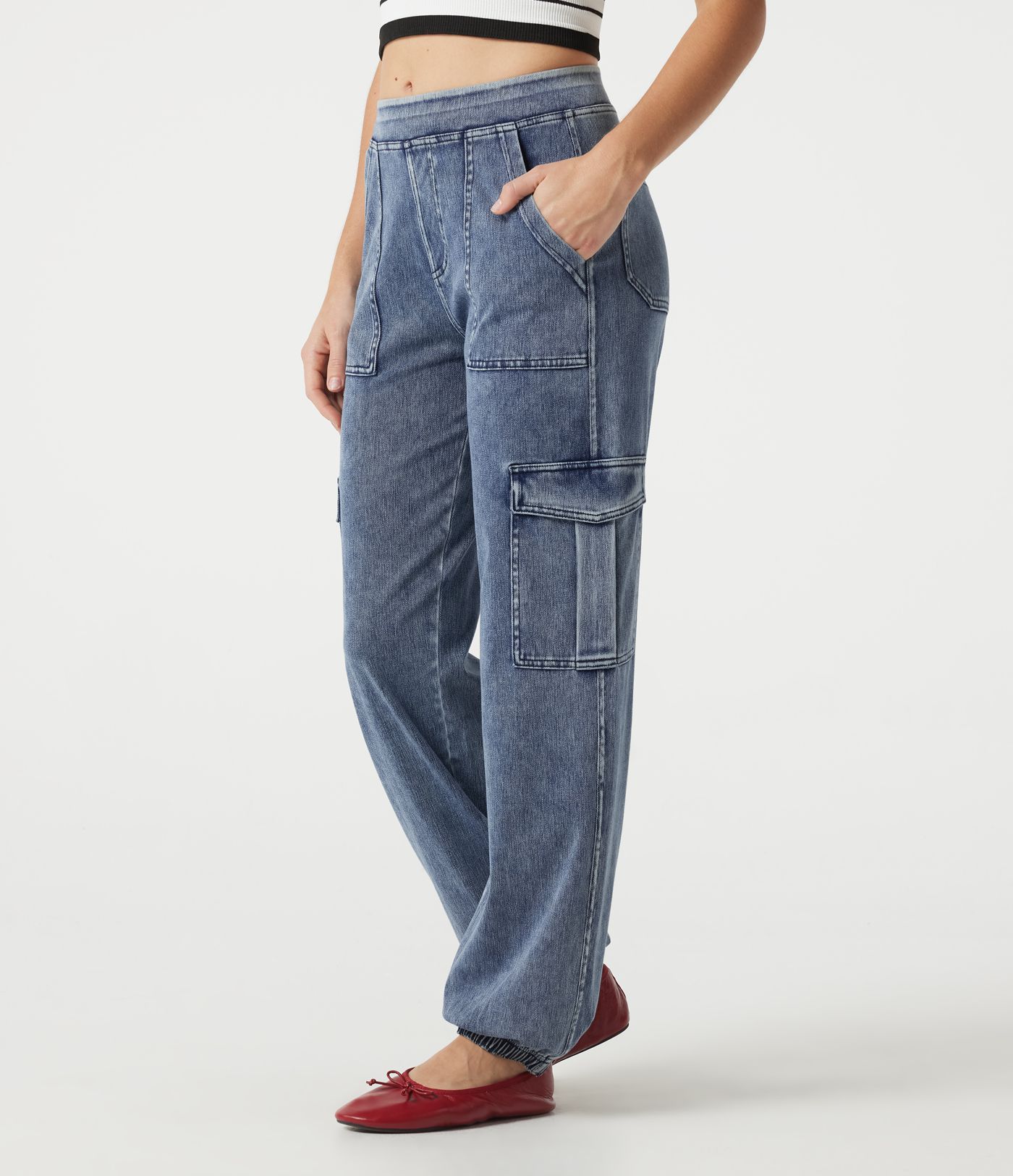 Halara Flex™ Denim Mid Rise Casual Cargo Joggers with Pockets Halara Flex™ Denim Mid Rise Casual Cargo Joggers with Pockets