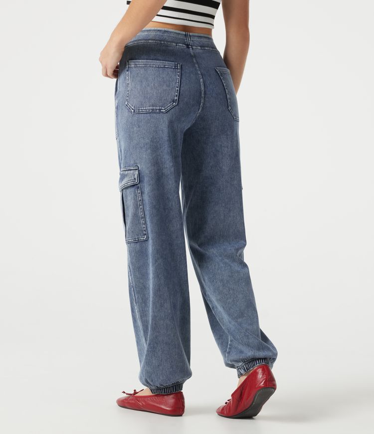 Halara Flex™ Denim Mid Rise Casual Cargo Joggers with Pockets Halara Flex™ Denim Mid Rise Casual Cargo Joggers with Pockets