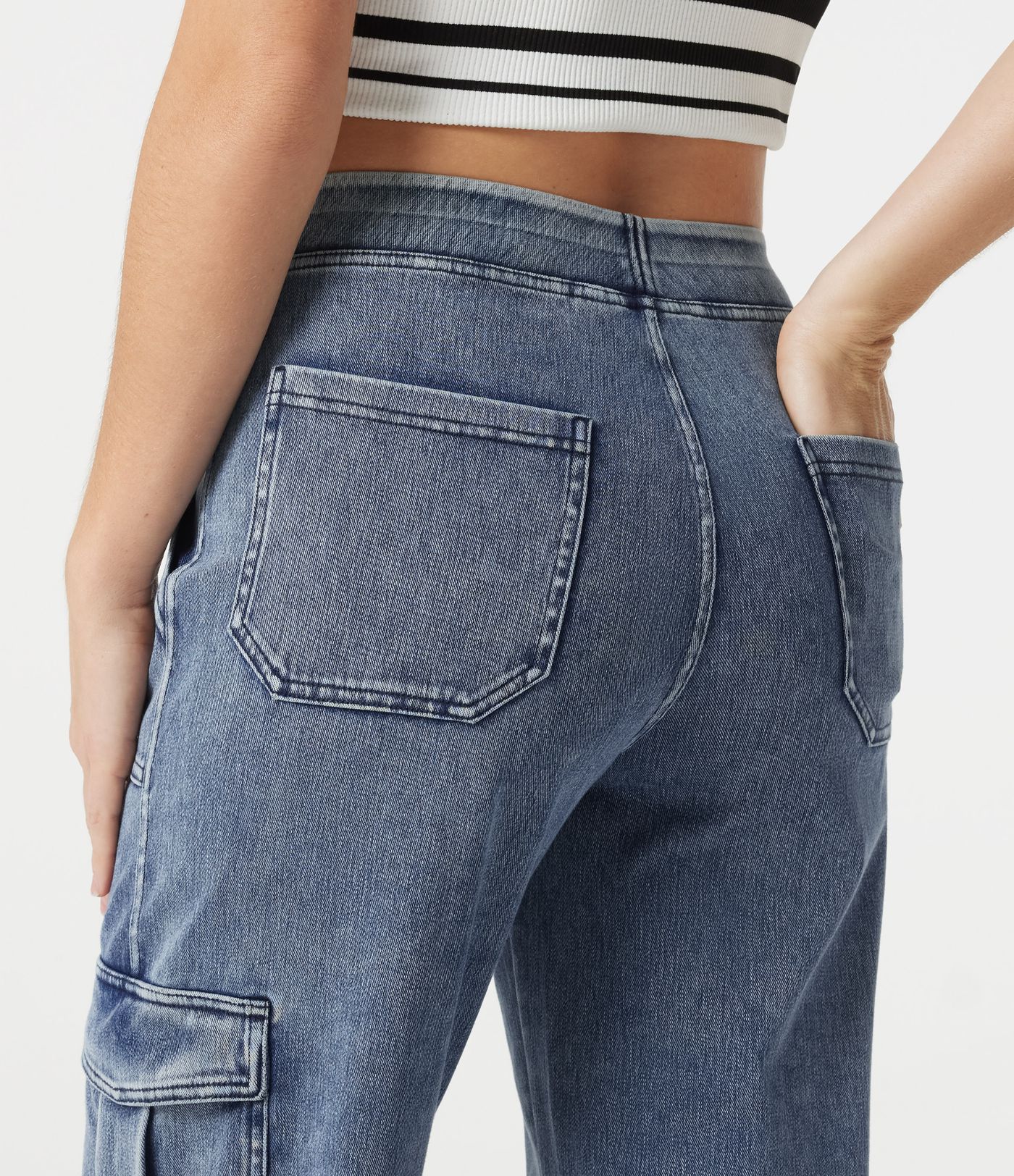Halara Flex™ Denim Mid Rise Casual Cargo Joggers with Pockets Halara Flex™ Denim Mid Rise Casual Cargo Joggers with Pockets