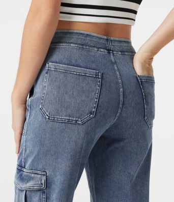 Halara Flex™ Denim Mid Rise Casual Cargo Joggers with Pockets Halara Flex™ Denim Mid Rise Casual Cargo Joggers with Pockets