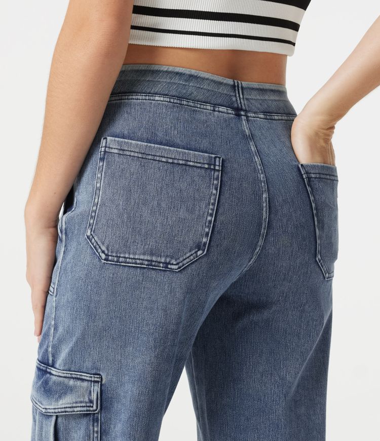 Halara Flex™ Denim Mid Rise Casual Cargo Joggers with Pockets Halara Flex™ Denim Mid Rise Casual Cargo Joggers with Pockets