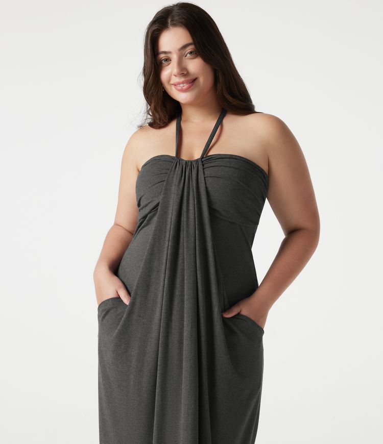Plus Size Halter Tie Back Maxi Dress with Pockets Plus Size Halter Tie Back Maxi Dress with Pockets