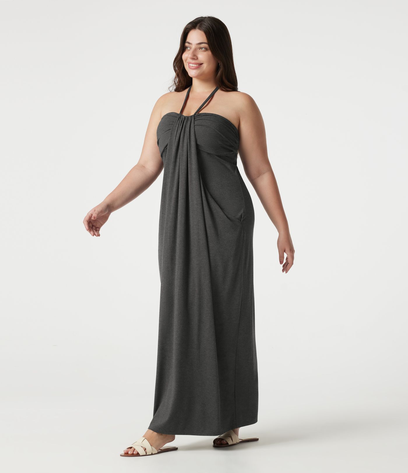 Plus Size Halter Tie Back Maxi Dress with Pockets Plus Size Halter Tie Back Maxi Dress with Pockets