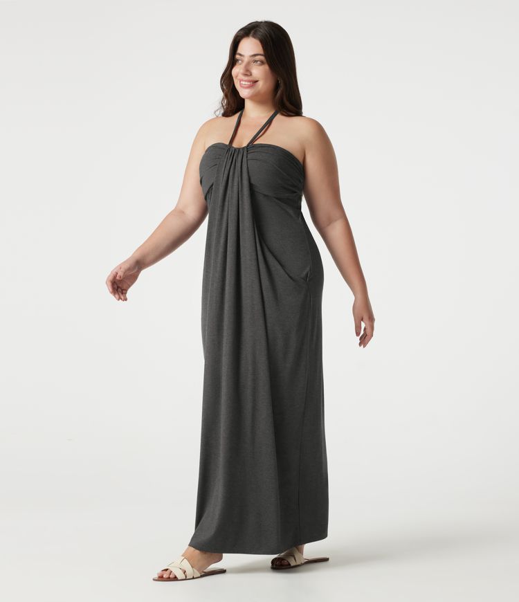 Plus Size Halter Tie Back Maxi Dress with Pockets Plus Size Halter Tie Back Maxi Dress with Pockets