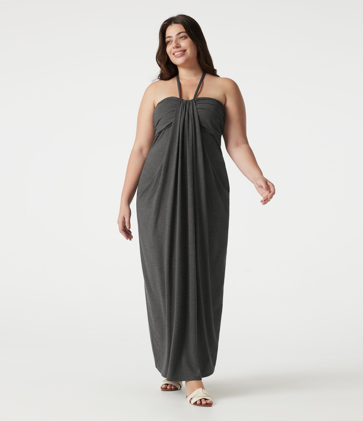 Plus Size Halter Tie Back Maxi Dress with Pockets Plus Size Halter Tie Back Maxi Dress with Pockets