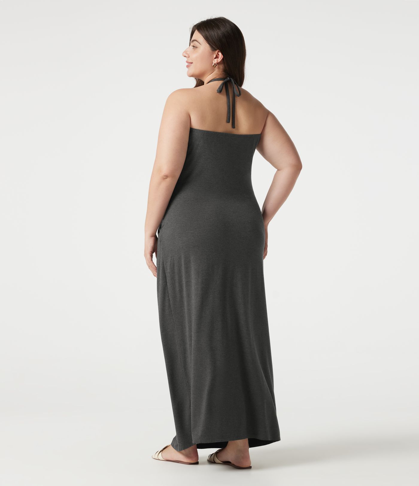Plus Size Halter Tie Back Maxi Dress with Pockets Plus Size Halter Tie Back Maxi Dress with Pockets