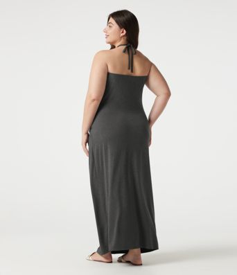 Plus Size Halter Tie Back Maxi Dress with Pockets Plus Size Halter Tie Back Maxi Dress with Pockets