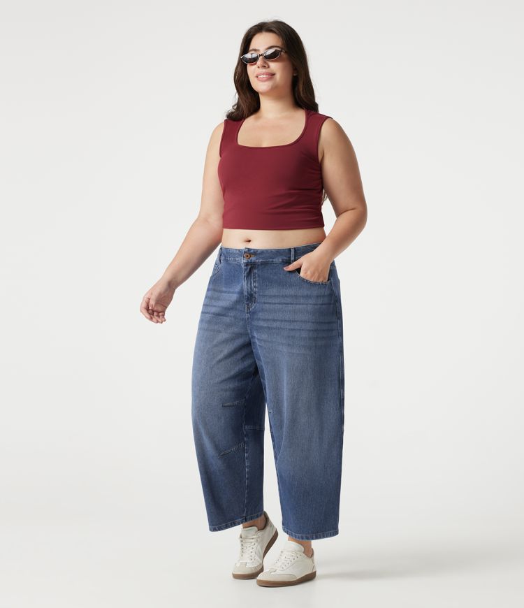 Halara Flex™ Jean barrel grande taille coupe ballon taille basse avec poches