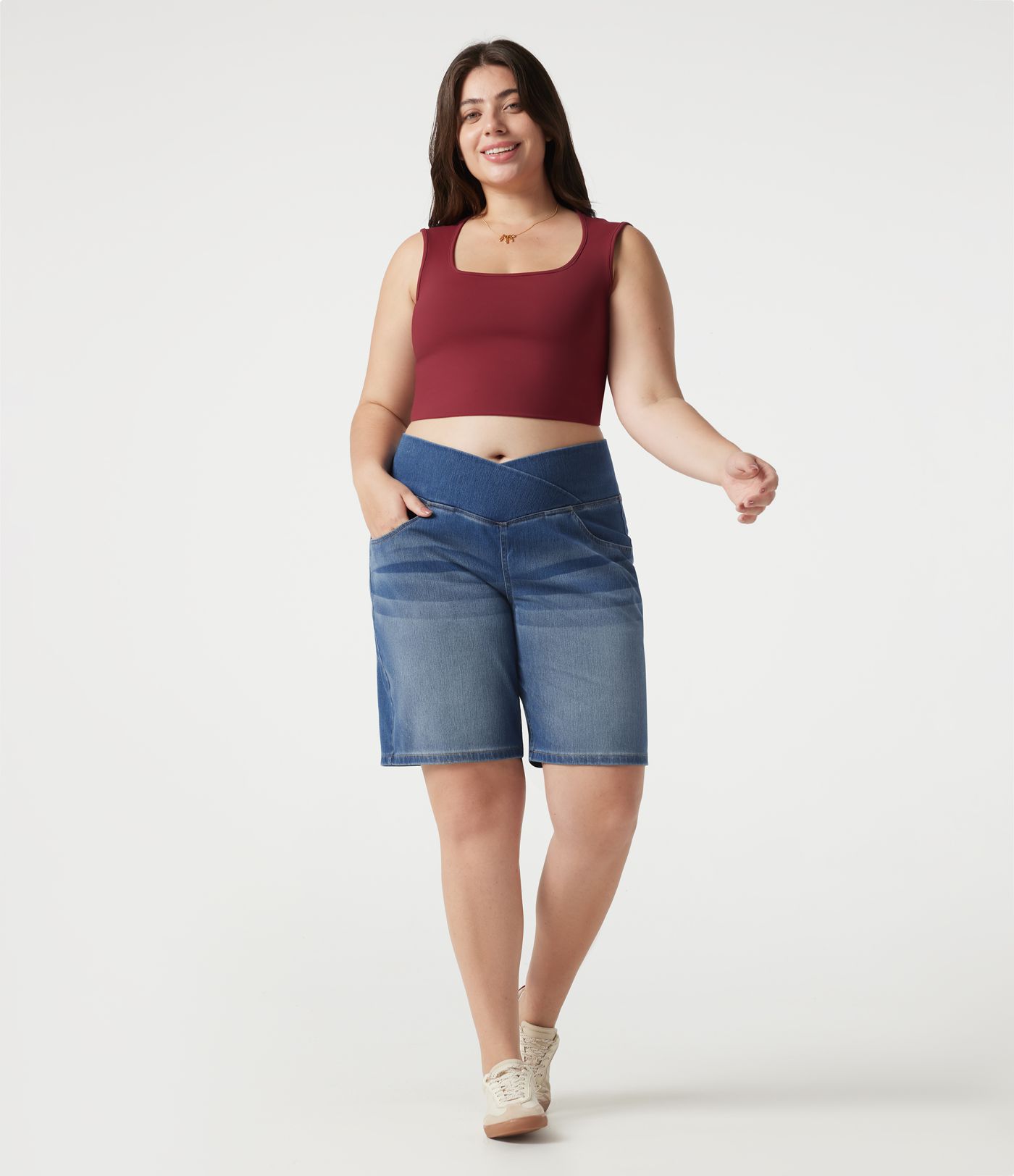 Halara Flex™ Denim Plus Size High Waisted Crossover Tummy Control Casual Baggy Shorts with Pockets