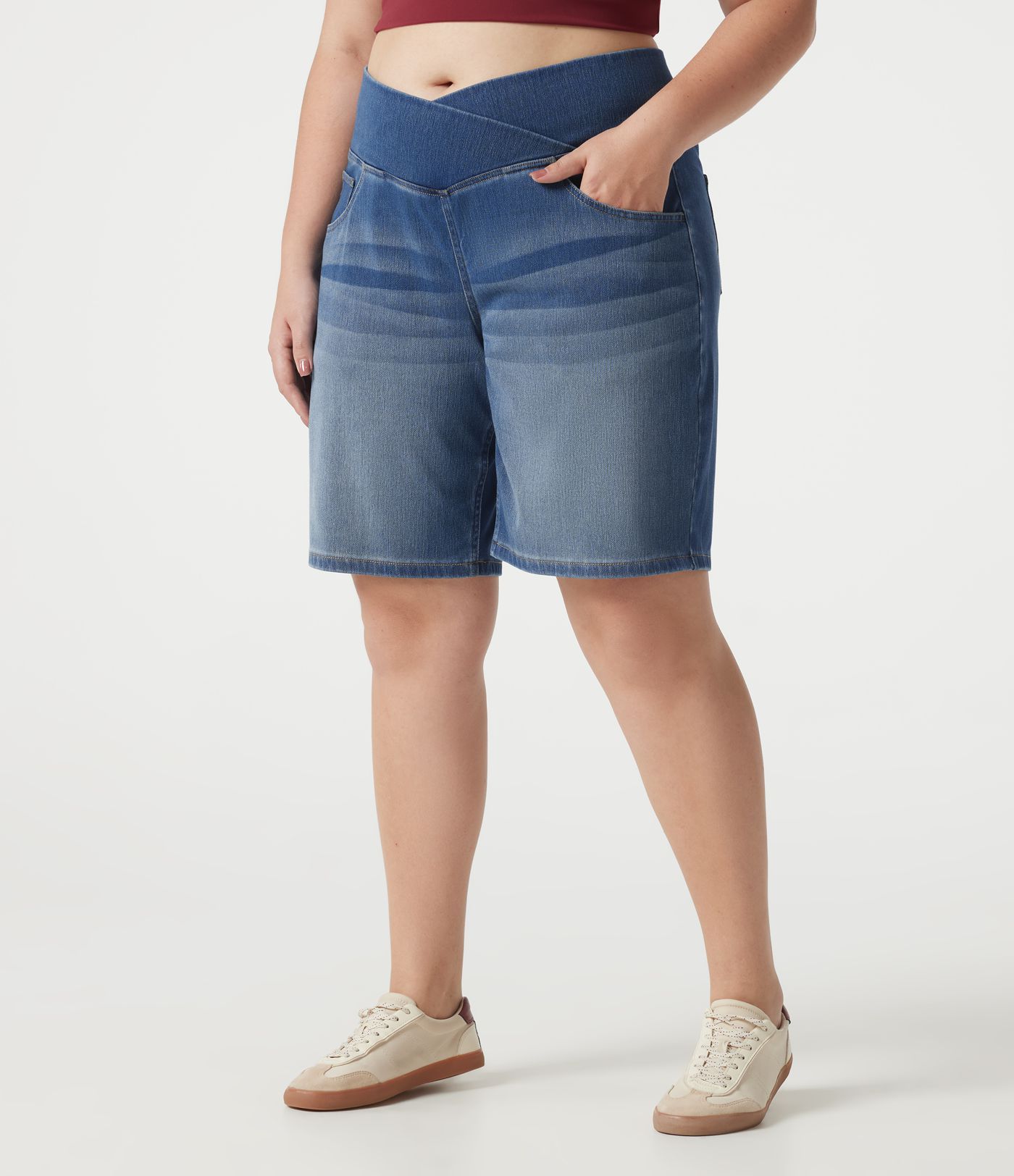 Halara Flex™ Denim Plus Size High Waisted Crossover Tummy Control Casual Baggy Shorts with Pockets