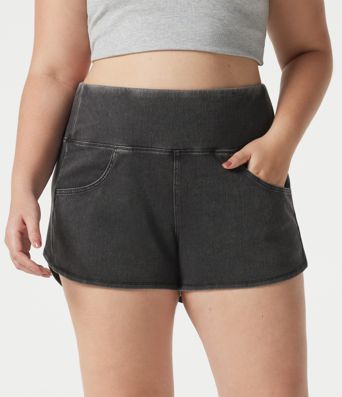 Halara Flex™ - Lässige Shorts aus Denim mit hohem Bund, Seitentaschen, Bauchkontrolle und abgerundetem Saum - Plus-Size, skinny fit