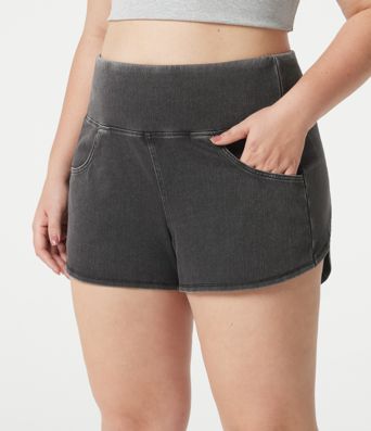 Halara Flex™ - Lässige Shorts aus Denim mit hohem Bund, Seitentaschen, Bauchkontrolle und abgerundetem Saum - Plus-Size, skinny fit