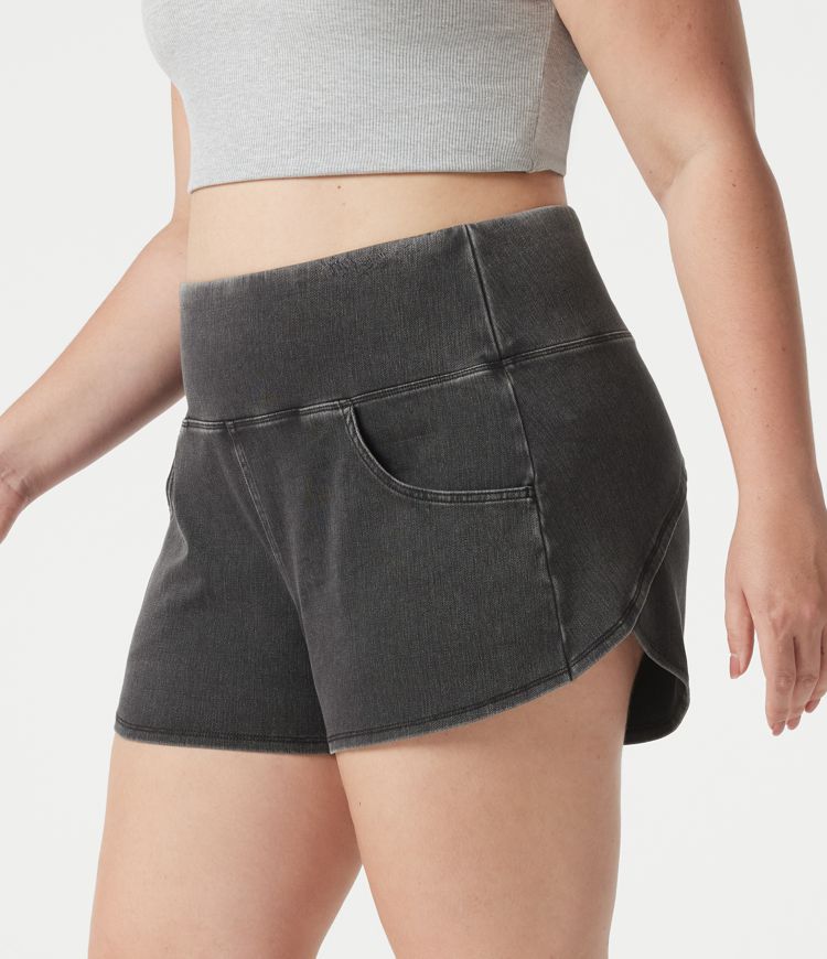Halara Flex™ - Lässige Shorts aus Denim mit hohem Bund, Seitentaschen, Bauchkontrolle und abgerundetem Saum - Plus-Size, skinny fit