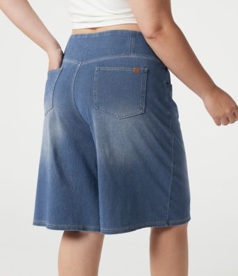 Halara Flex™ - Lässige Baggy-Shorts aus Denim mit hohem Crossover-Bund, mehreren Taschen und Bauchkontrolle - Plus-Size