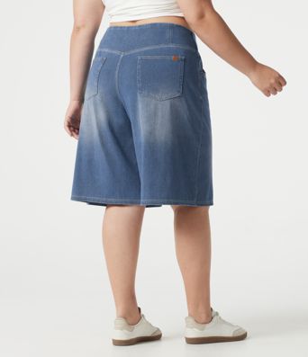 Halara Flex™ - Lässige Baggy-Shorts aus Denim mit hohem Crossover-Bund, mehreren Taschen und Bauchkontrolle - Plus-Size