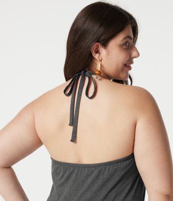 Maxikleid in großen Größen mit Neckholder (bindbarer Rücken), integriertem BH und Taschen