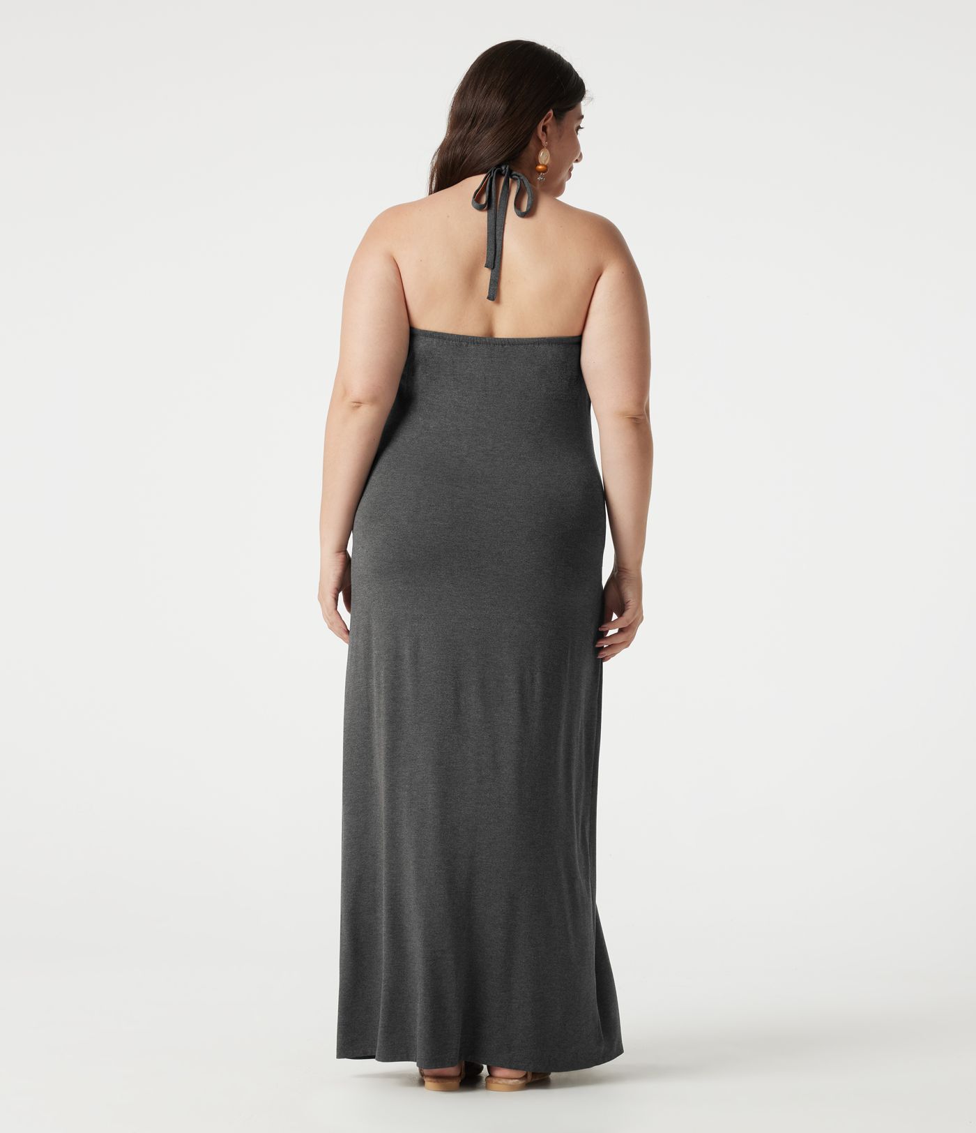 Maxikleid in großen Größen mit Neckholder (bindbarer Rücken), integriertem BH und Taschen