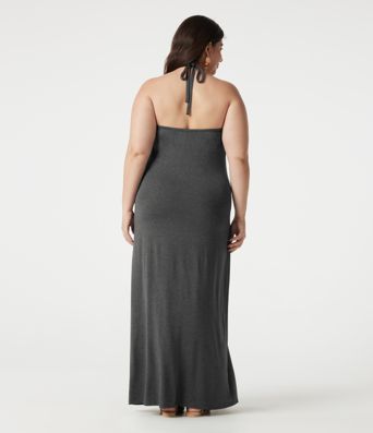 Maxikleid in großen Größen mit Neckholder (bindbarer Rücken), integriertem BH und Taschen