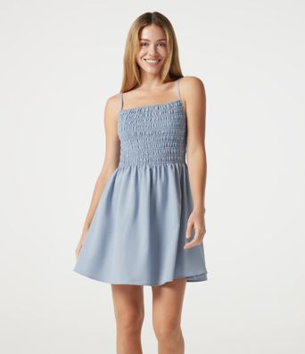 Adjustable Straps Shirred Longer Mini Casual Slip Dress