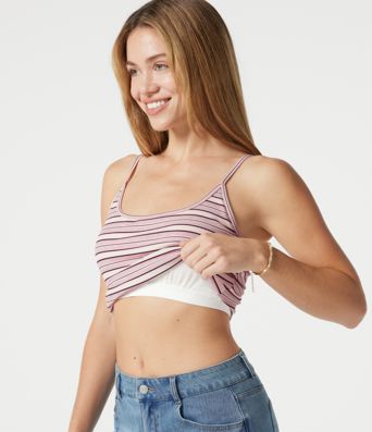 Rippstrick mit Streifen, U-Ausschnitt, verstellbare Träger, integrierter BH, lässiges Cami-Top