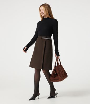 Jupe de travail mi-longue taille haute en molleton avec poches