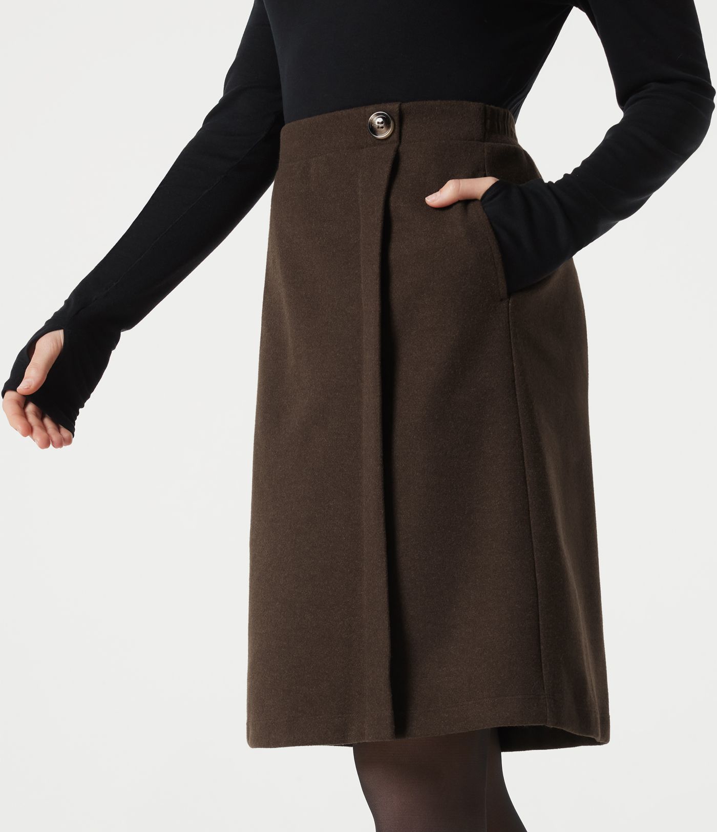 Jupe de travail mi-longue taille haute en molleton avec poches