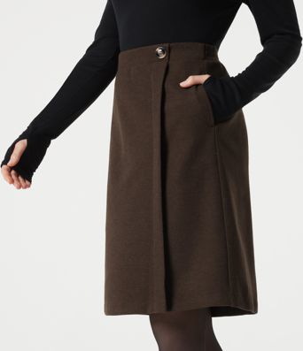 Jupe de travail mi-longue taille haute en molleton avec poches