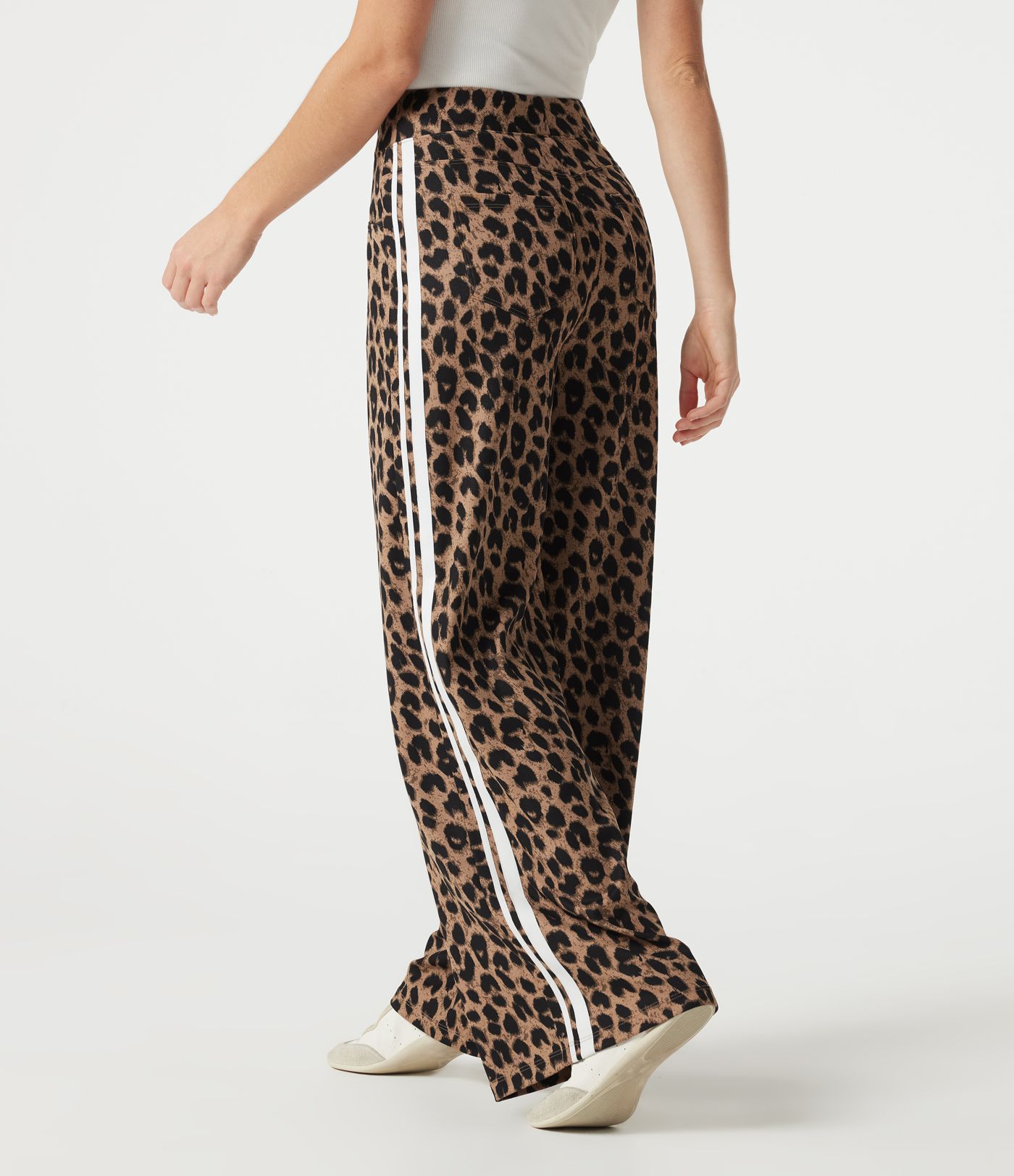 High Waisted Baggy Color Block Leopard Print Waffle Casual Pants with Pockets High Waisted Baggy Color Block Leopard Print Waffle Casual Pants with Pockets