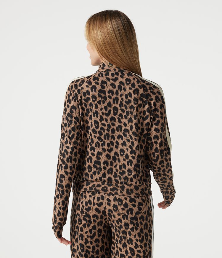 Stand Collar Zipper Long Sleeve Color Block Leopard Print Waffle Casual Jacket with Pockets Stand Collar Zipper Long Sleeve Color Block Leopard Print Waffle Casual Jacket with Pockets