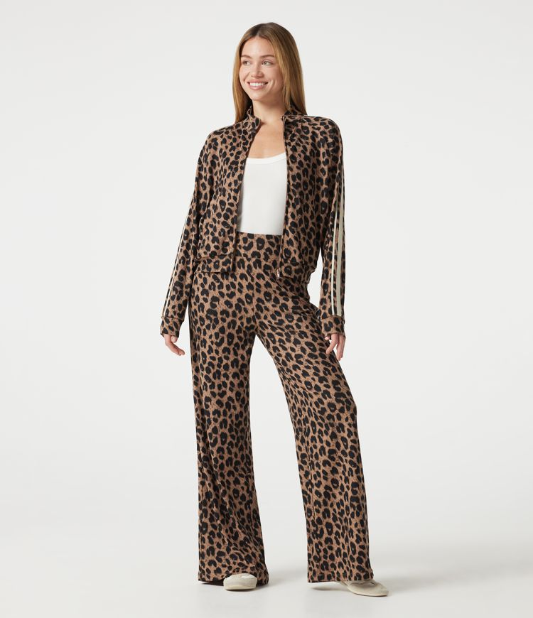 Stand Collar Zipper Long Sleeve Color Block Leopard Print Waffle Casual Jacket with Pockets Stand Collar Zipper Long Sleeve Color Block Leopard Print Waffle Casual Jacket with Pockets