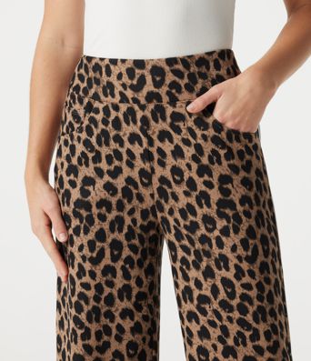 High Waisted Baggy Color Block Leopard Print Waffle Casual Pants with Pockets High Waisted Baggy Color Block Leopard Print Waffle Casual Pants with Pockets