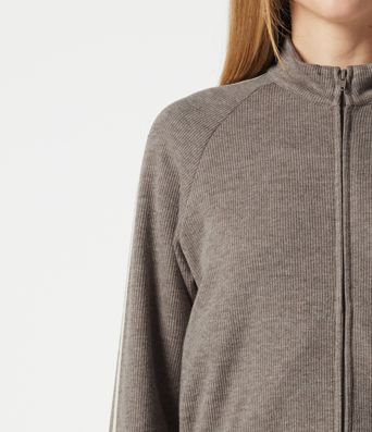 Ribbed Stand Collar Zipper Long Sleeve Color Block Casual Jacket with Pockets Ribbed Stand Collar Zipper Long Sleeve Color Block Casual Jacket with Pockets