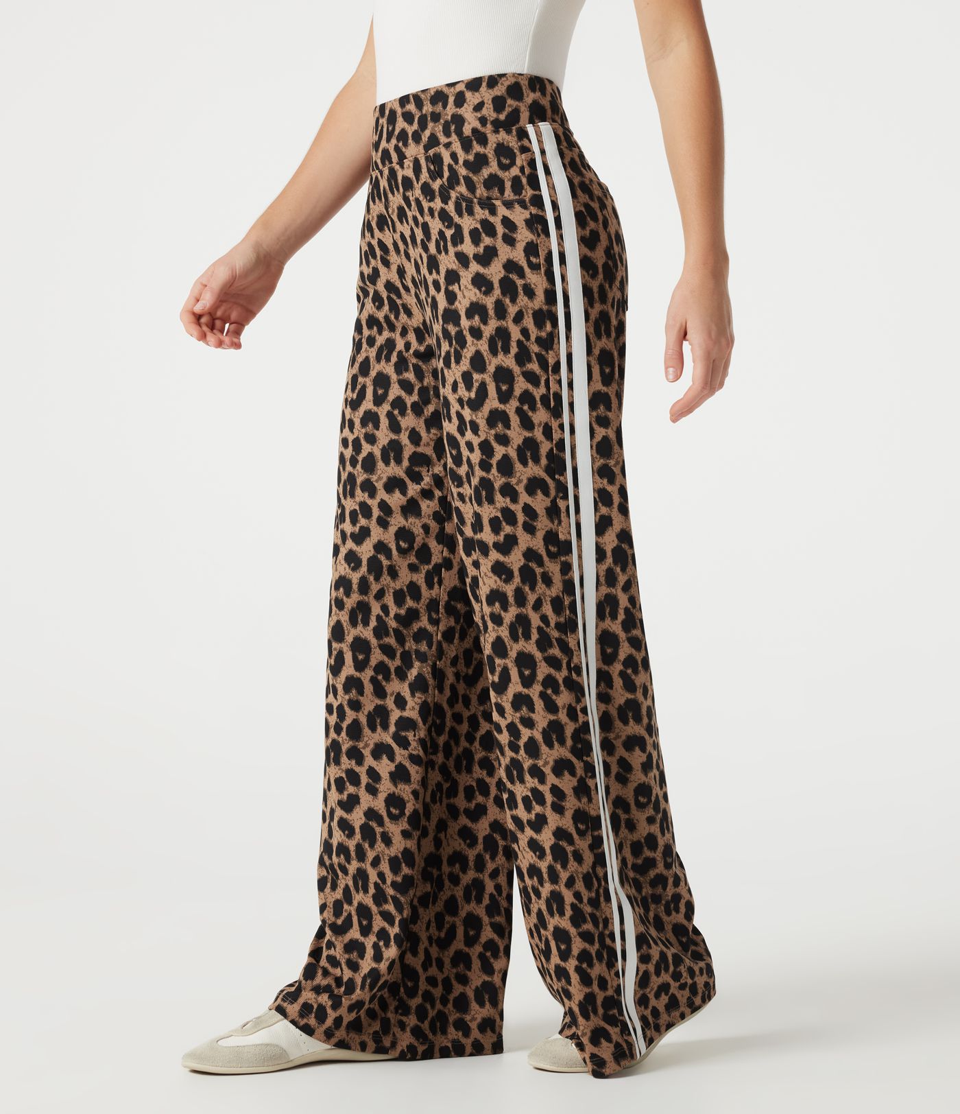 High Waisted Baggy Color Block Leopard Print Waffle Casual Pants with Pockets High Waisted Baggy Color Block Leopard Print Waffle Casual Pants with Pockets