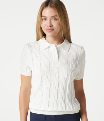 Jersey tipo polo de manga corta en punto trenzado, estilo casual