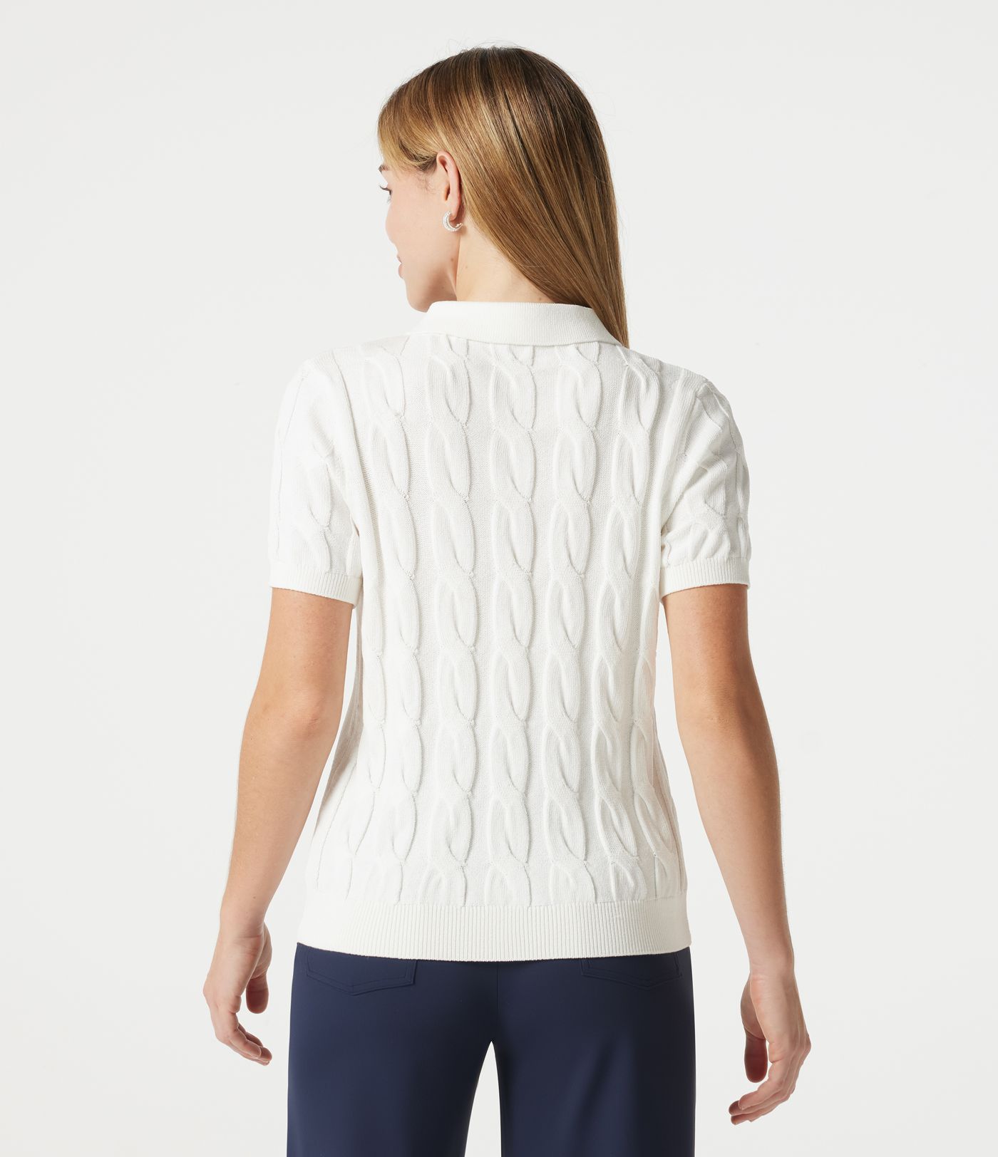 Jersey tipo polo de manga corta en punto trenzado, estilo casual