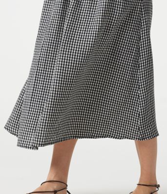 Round Neck Sleeveless Plaid Midi Casual Linen-Feel Dress with Pockets