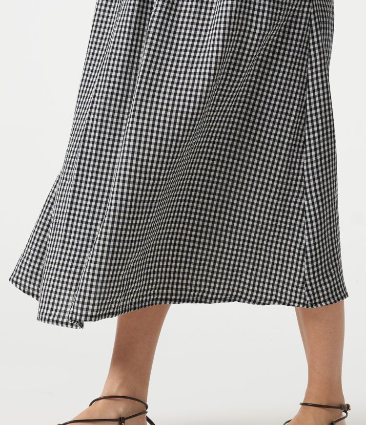 Round Neck Sleeveless Plaid Midi Casual Linen-Feel Dress with Pockets