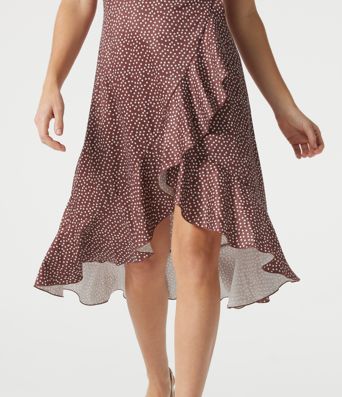 V Neck Short Sleeve Ruffle Hem Polka Dot Midi Casual Dress