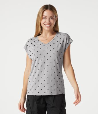V Neck Short Sleeve Polka Dot Casual T-Shirt