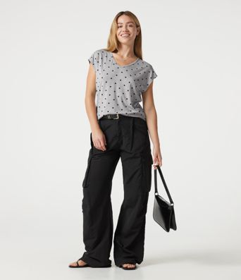 V Neck Short Sleeve Polka Dot Casual T-Shirt