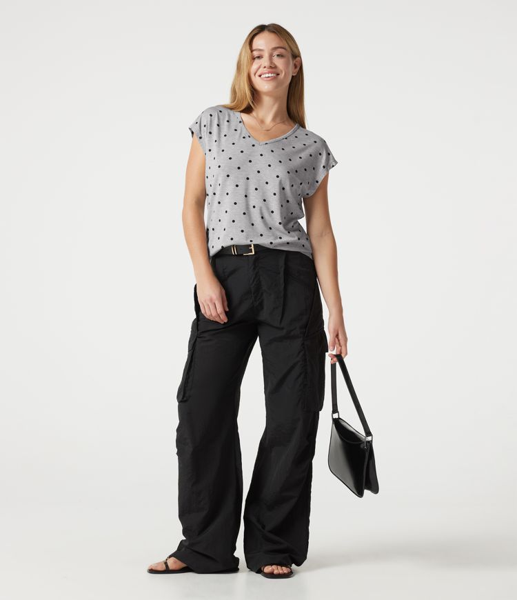V Neck Short Sleeve Polka Dot Casual T-Shirt