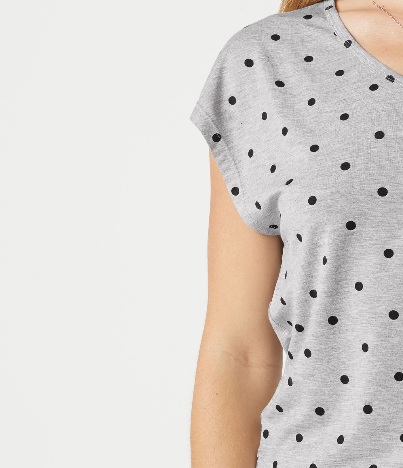 V Neck Short Sleeve Polka Dot Casual T-Shirt