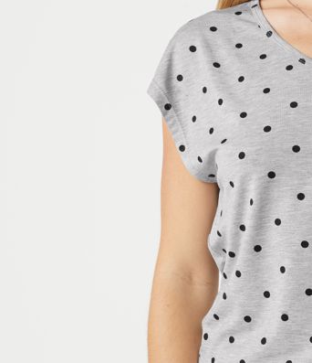 V Neck Short Sleeve Polka Dot Casual T-Shirt