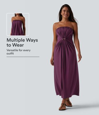 Tube Ruched Built-in Bra Maxi Casual Dress with Pockets