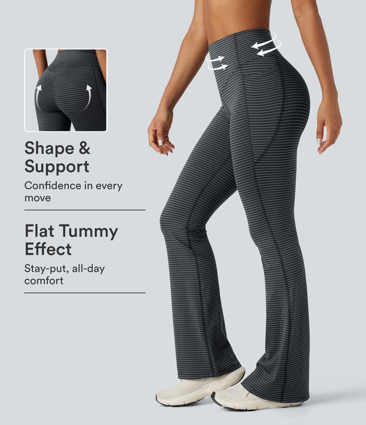 High-waisted Tummy Control Striped Yoga Bootcut Legging with Pockets High-waisted Tummy Control Striped Yoga Bootcut Legging with Pockets